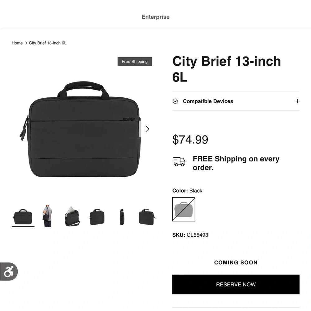 NWOT Incase Charcoal City Brief 13 Inch Laptop Bag